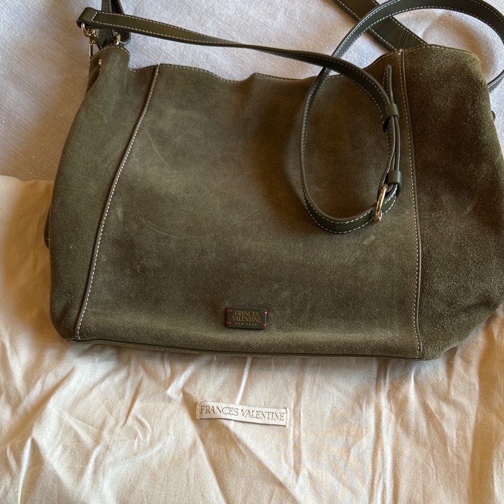 Frances Valentine Olive Suede Shoulder Bag